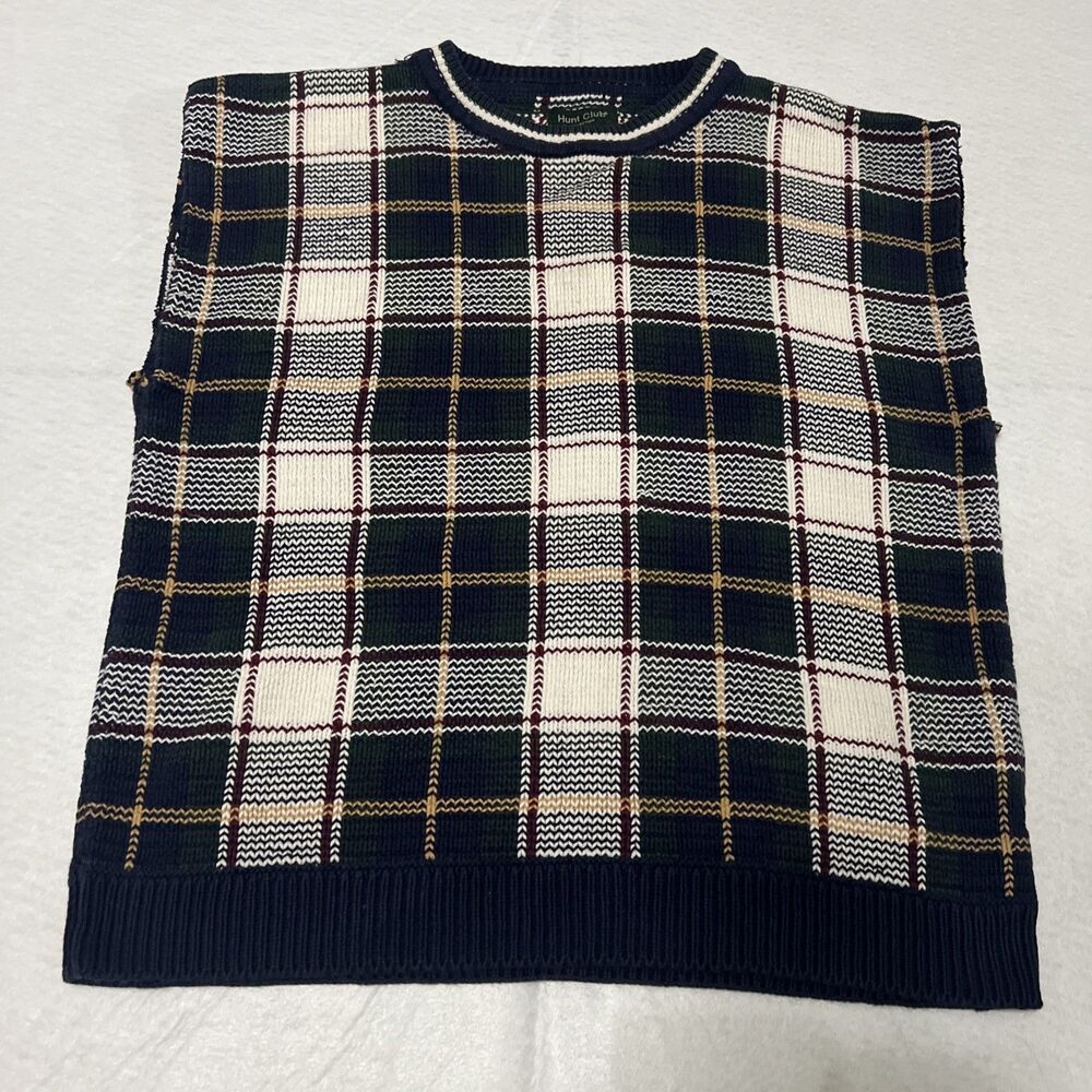 Vintage 90s Hunt Club Collection Plaid Knit Sweater Vest Cutoff - Men’s Large